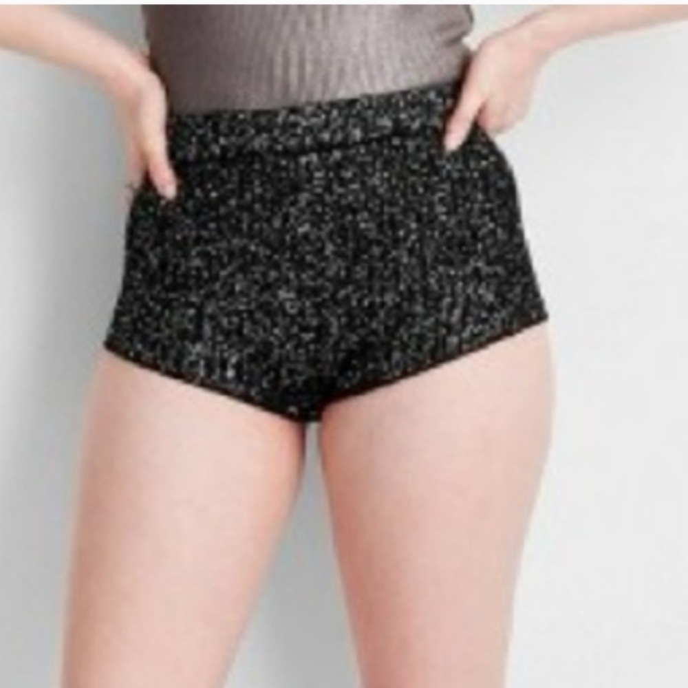 Women's Holiday Mid-Rise Sequin Mini Shorts - Future Collective Black 1X